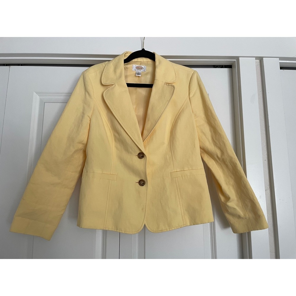Talbots Blazer Yellow Cotton Linen Blend Two Button Back Martingale Belt 12P